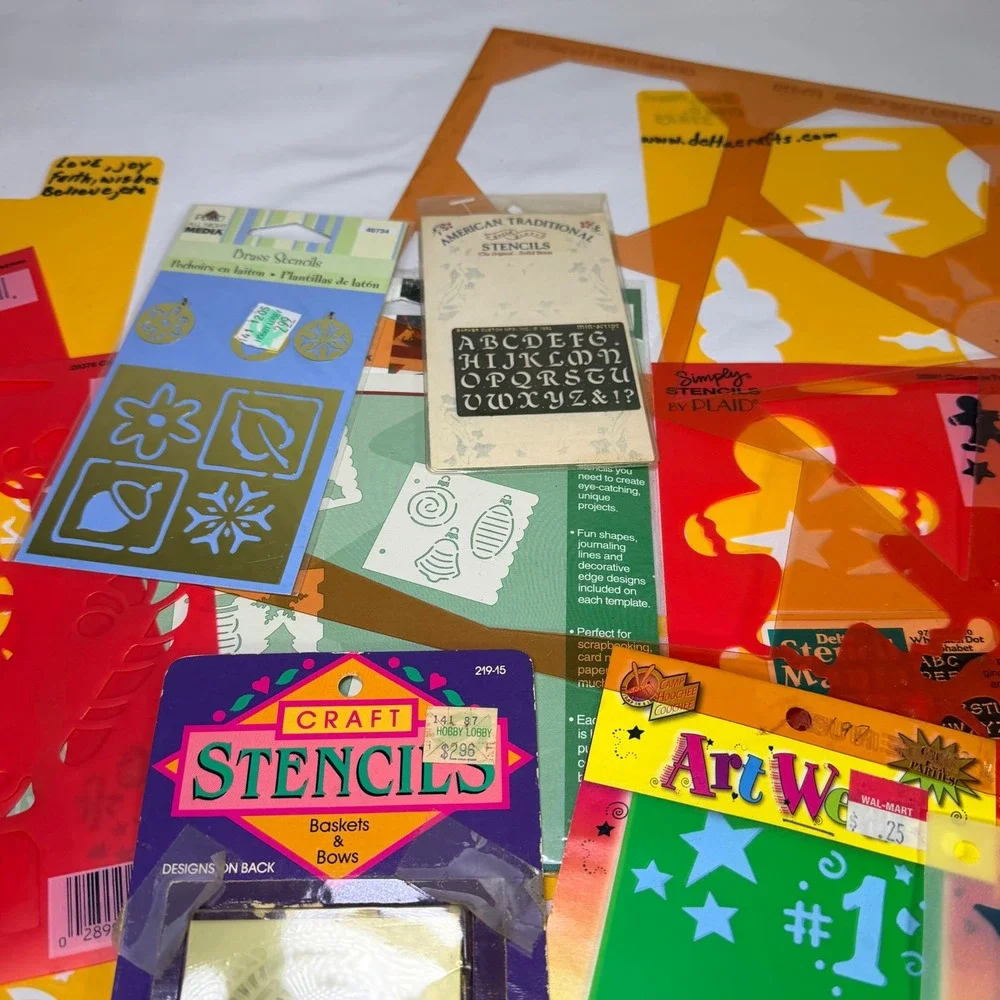 Vintage Craft Stencil Lot Plaid Delta Christmas‎ Celestial Alphabet Brass 15pc+